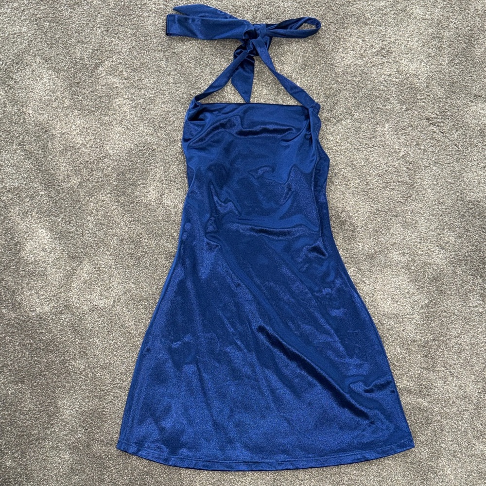 Elegant Blue Halter Dress